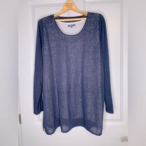 Kelly by Clinton Kelly Blue/White Layered Long Sleeve Blouse in Size 2X